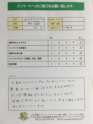 神奈川県川崎市（20代女性）ペーパードライバー講習アンケート